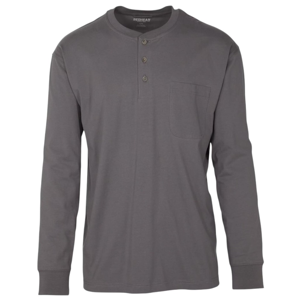 RedHead Mens 2XLT Charcoal Gray Long Sleeve Henley Pocket T-Shirt Basics Outdoor